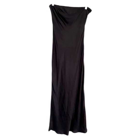 SNDYS & Revolve Angel Satin Strapless Stretch Dress Black Midi Maxi Sz Large - Picture 2 of 6